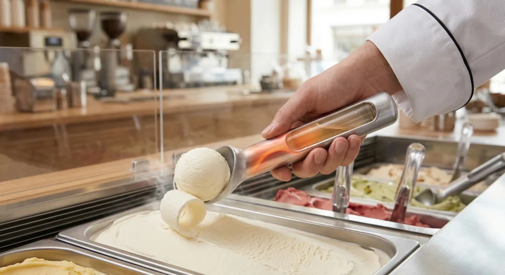 Ice Cream Scoop Contains Defrosting Liquid