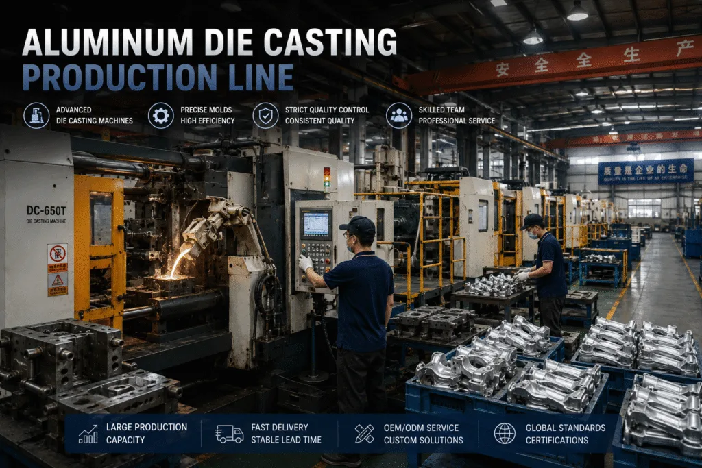 Modern aluminum die casting production line for OEM kitchenware manufacturing with automated machinery and quality control