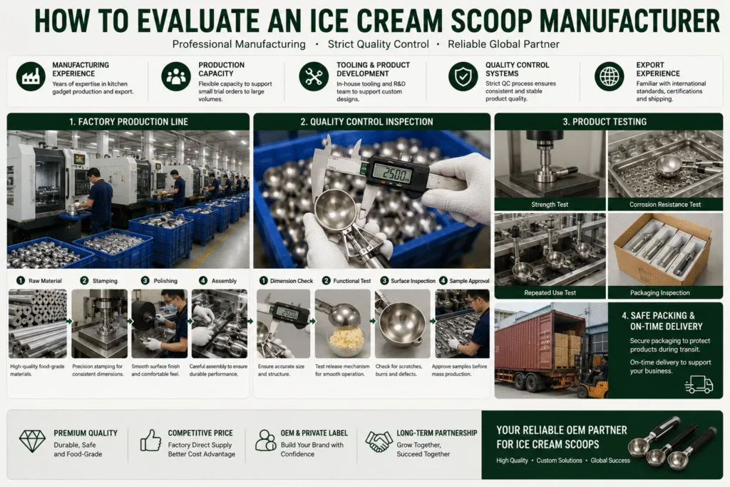 Custom ice cream scoop with private label logo engraving, color customization and retail packaging solutions