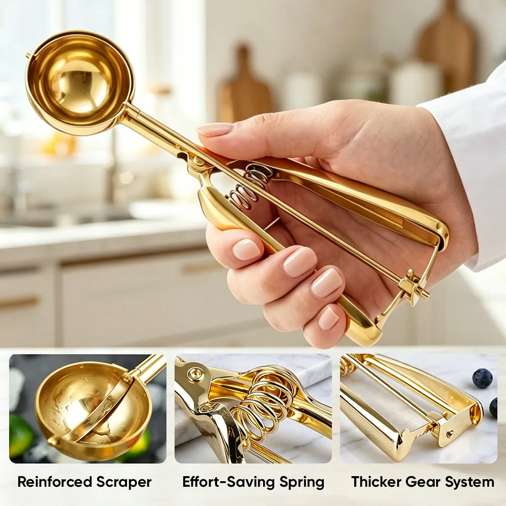 Ergonomic zinc alloy handle with gold finish and textured finger grooves