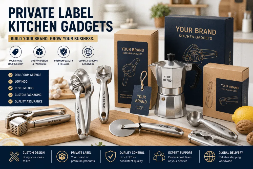 Private label kitchen gadgets with custom branding, premium packaging, and OEM manufacturing solutions for retailers, distributors, and global kitchenware brands.