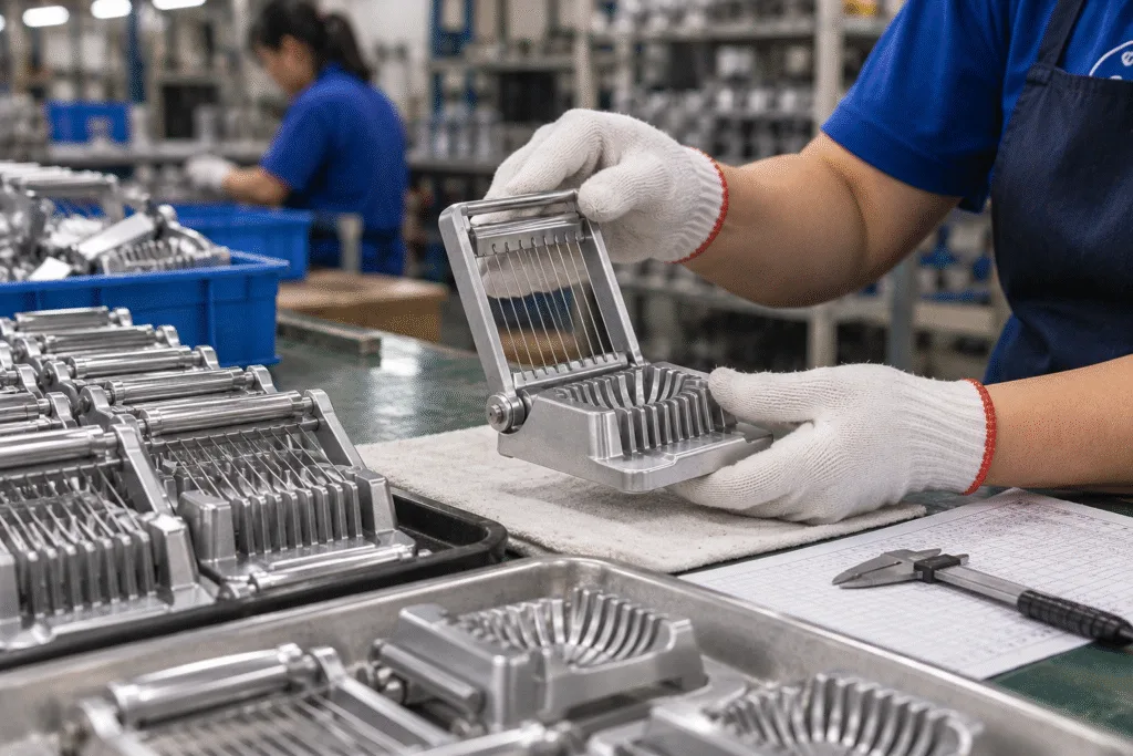 Factory quality inspection of metal kitchen gadget components